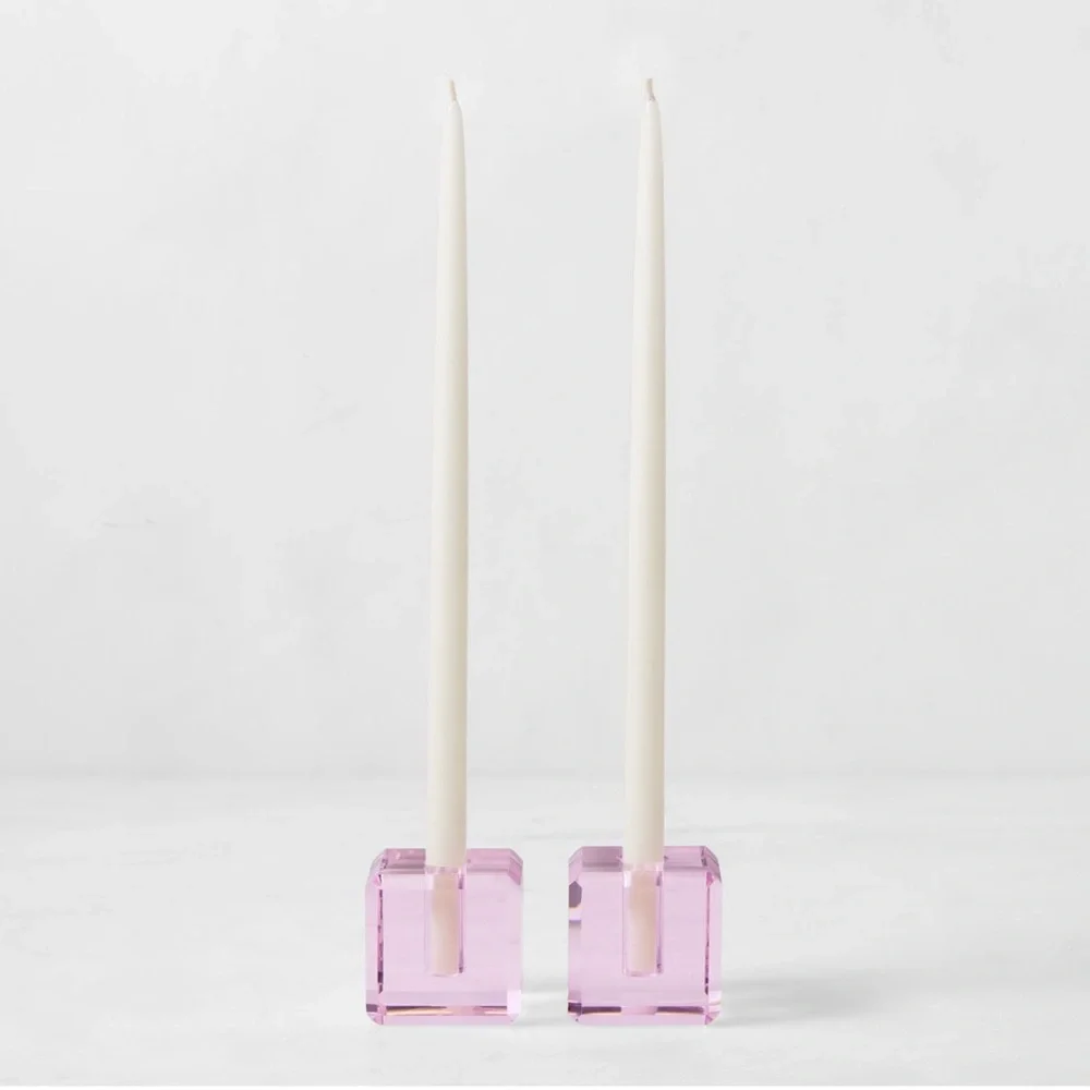 Williams Sonoma Pink Crystal Tiny Taper Candle Holders